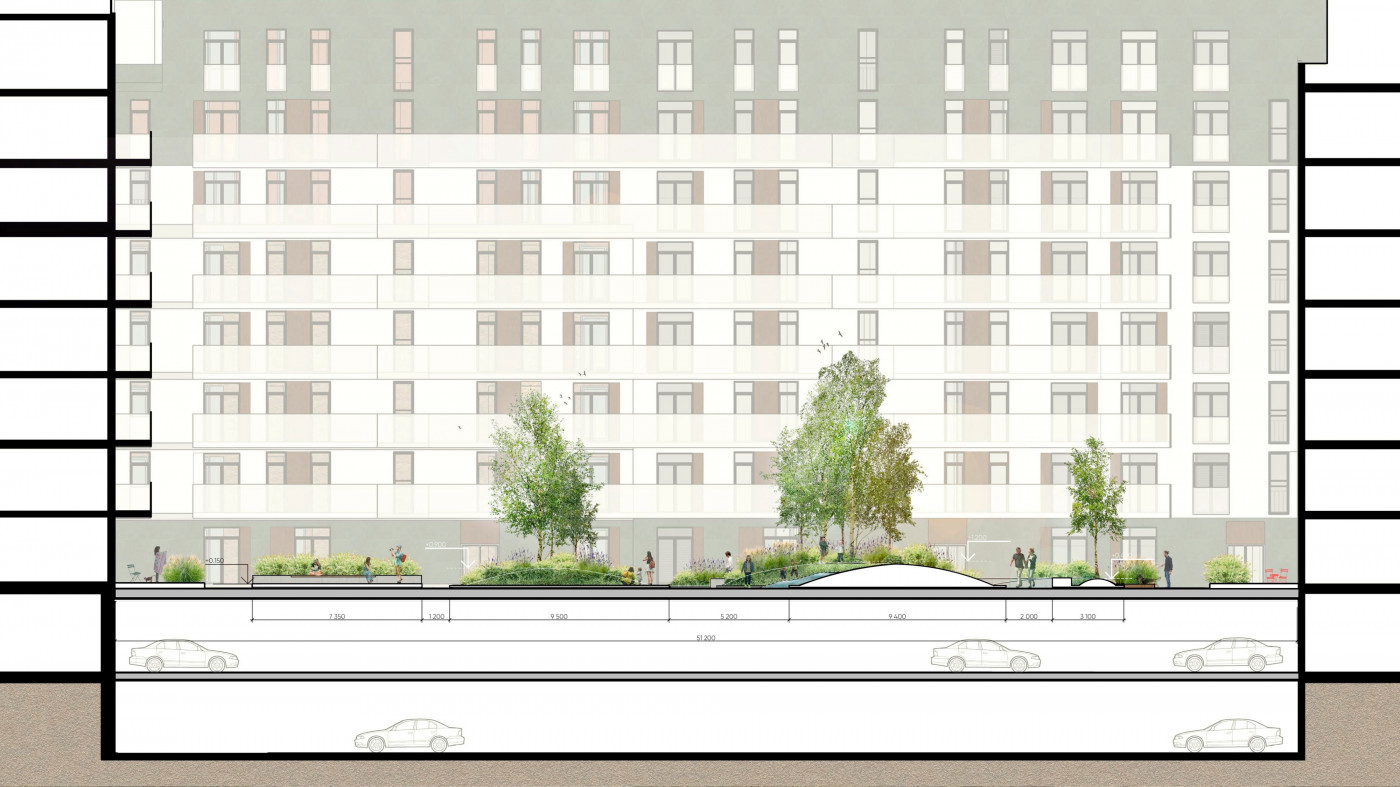 Розріз 1-1 Розріз 1-1 / Двори №3, №9 ЖР 'Rybalsky'