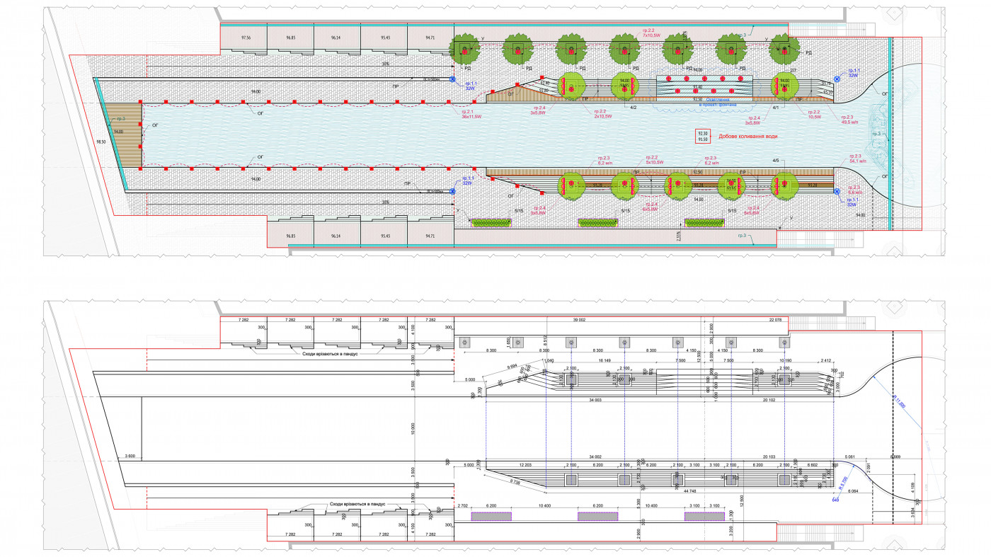 Схема генерального плану та розбивочне креслення — зелена зона та фонтани Схема генерального плану та розбивочне креслення — зелена зона та фонтани / Канал ЖР 'Rybalsky'
