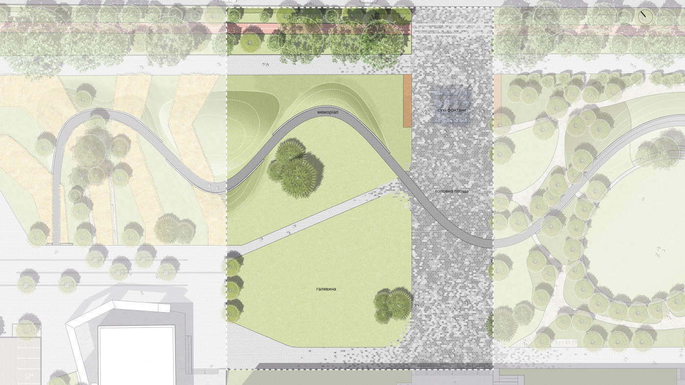 Головна площа та галявина для активного відпочинку Головна площа та галявина для активного відпочинку / 'Територія Майдану' — площа перед будівлею Полтавської ОДА