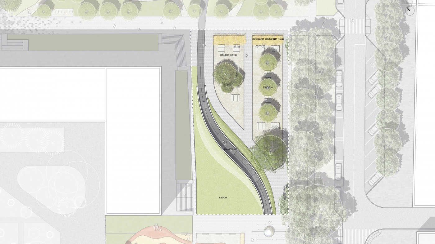 Обідня зона для працівників прилеглих офісів та відвідувачів крамниці Обідня зона для працівників прилеглих офісів та відвідувачів крамниці / 'Територія Майдану' — площа перед будівлею Полтавської ОДА