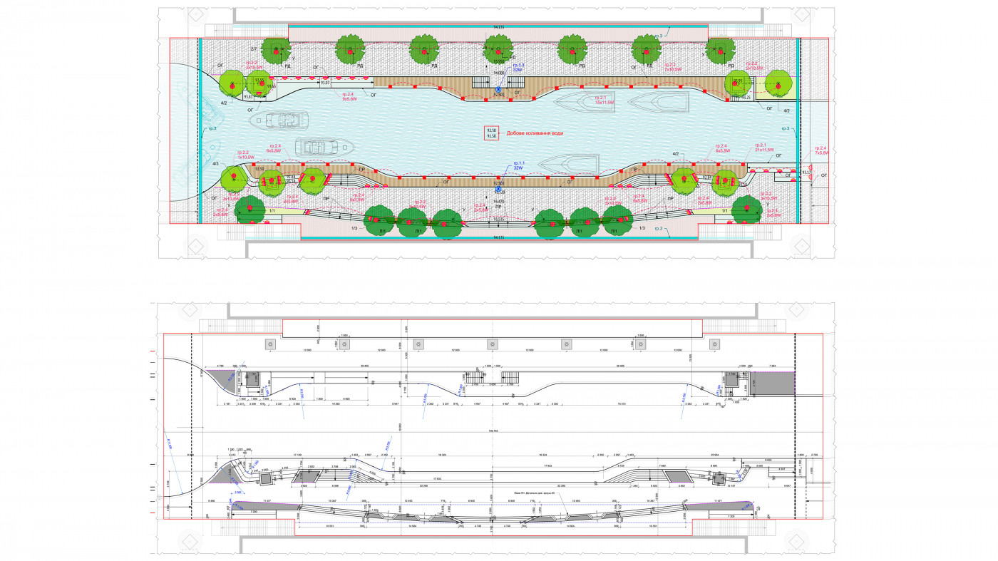 Схема генерального плану та розбивочне креслення — зона кафе та ресторанів Схема генерального плану та розбивочне креслення — зона кафе та ресторанів / Канал ЖР 'Rybalsky'