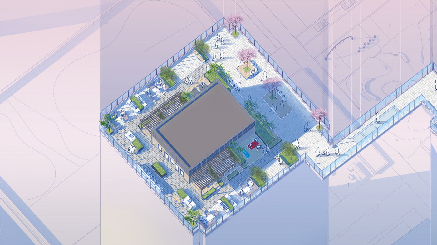 / Tetris Hall – Rooftop Garden / Tetris Hall – Rooftop Garden