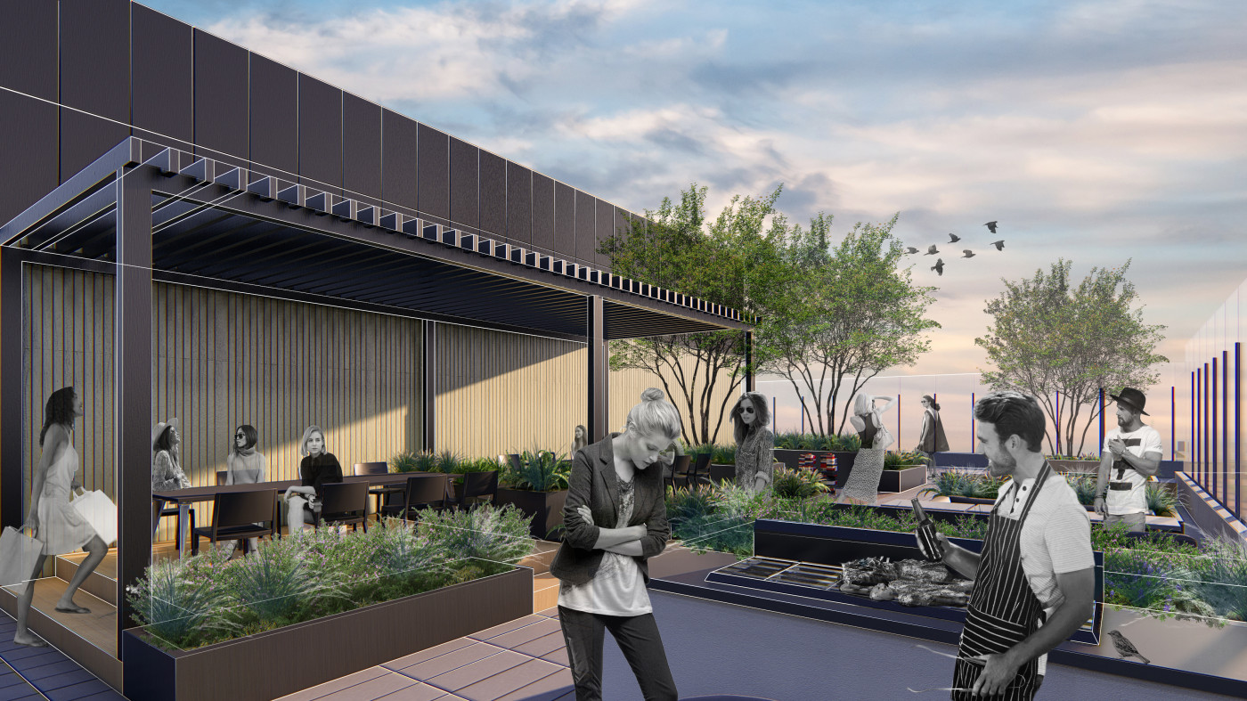 / Tetris Hall – Rooftop Garden / Tetris Hall – Rooftop Garden