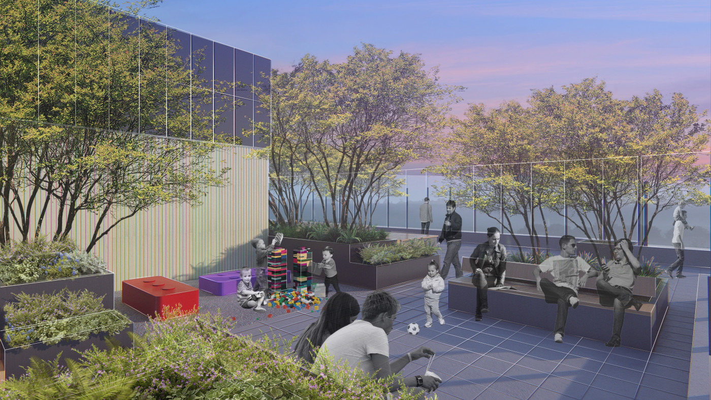 / Tetris Hall – Rooftop Garden / Tetris Hall – Rooftop Garden