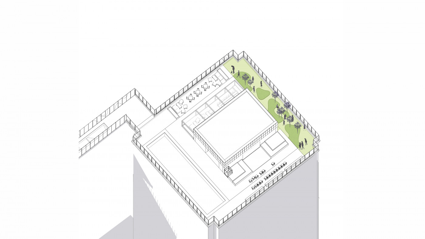 / Tetris Hall – Rooftop Garden / Tetris Hall – Rooftop Garden