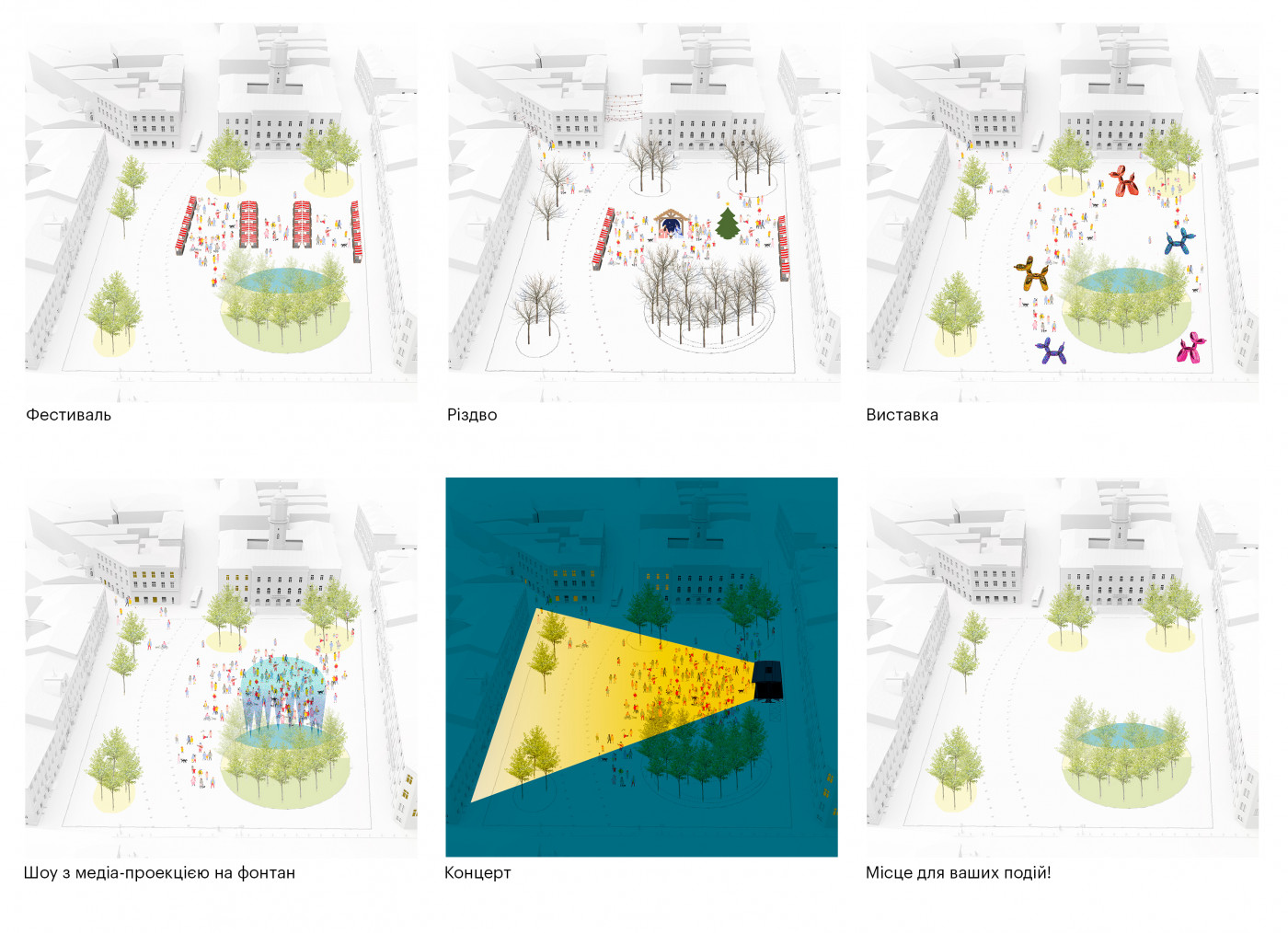 Сценарії використання площі Сценарії використання площі / Центральна площа Чернівців