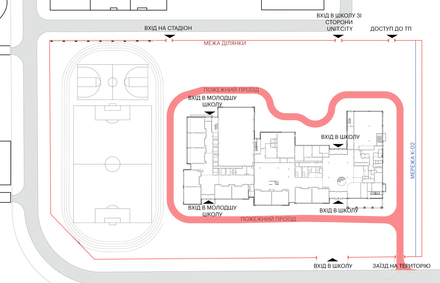 Fire Truck Access and Main Entrances Plan / UNIT.City School