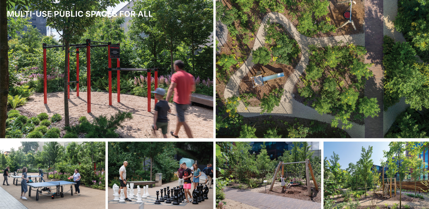 Versatile public spaces designed for all, where flexible landscapes for play, sports, and social events adapt to diverse community needs. Versatile public spaces designed for all, where flexible landscapes for play, sports, and social events adapt to diverse community needs. / UNIT.City Innovation park